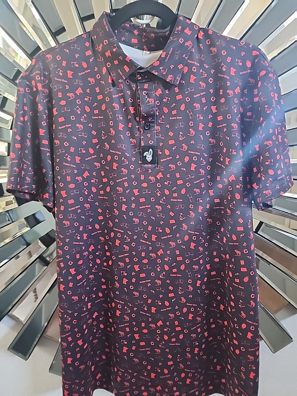 Psycho bunny polo t shirt red black with patterns